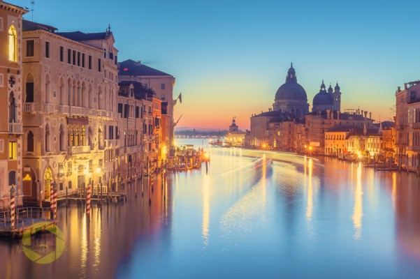 The beautiful night view of the famous Grand Canal in Venice, It